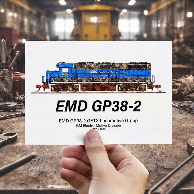 Postal EMD GP38-2 Locomotora diesel GATX azul y blanco (EMD GP38-2 Diesel Locomotive GATX blue and white. Postcard )