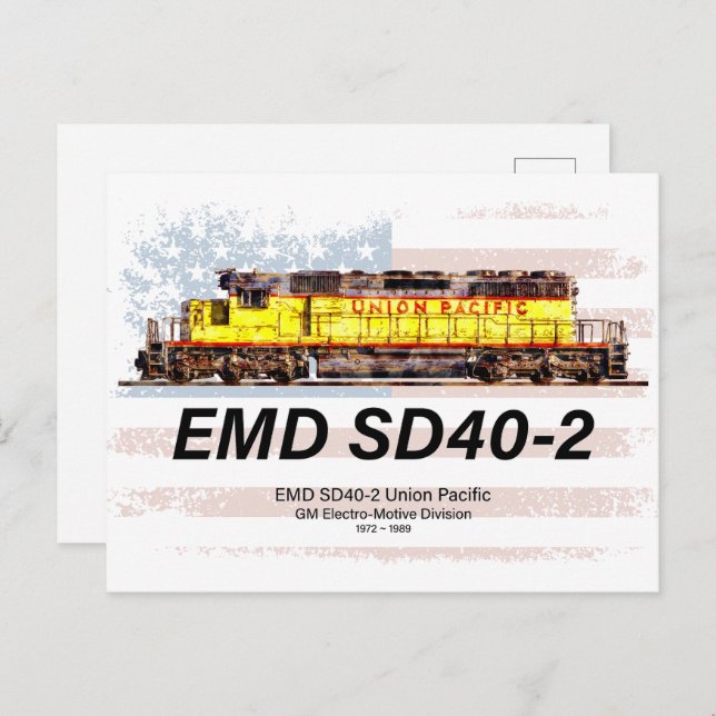Postal EMD SD40-2 Locomotora Diesel. Bandera estadouniden (Anverso / Reverso)