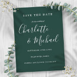 Postal Emerald Green Script Wedding Save the Date Card<br><div class="desc">Featuring signature style names,  this elegant emerald green save the date card can be personalised with your special event information in chic white lettering. Designed by Thisisnotme©</div>