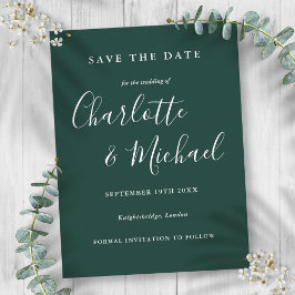 Postal Emerald Green Script Wedding Save the Date Card