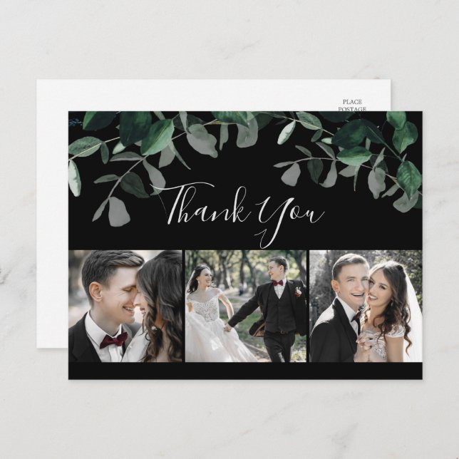 Postal Emerald Greenery Black 3 Foto Gracias Postcard (Anverso / Reverso)