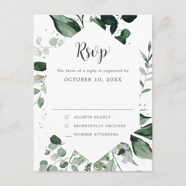 Postal Emerald Greenery Eucalyptus Boda Botánica RSVP (Anverso)