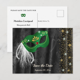 Postal Emerald Masquerade Negro Damasco Save the Date
