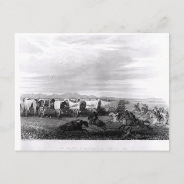 Postal Emigrantes atacados por los Comanches (Anverso)
