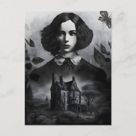 Postal Emily Bronte, escritora gótica victoriana de Jane