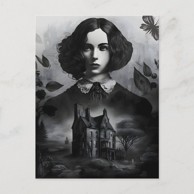 Postal Emily Bronte, escritora gótica victoriana de Jane  (Anverso)