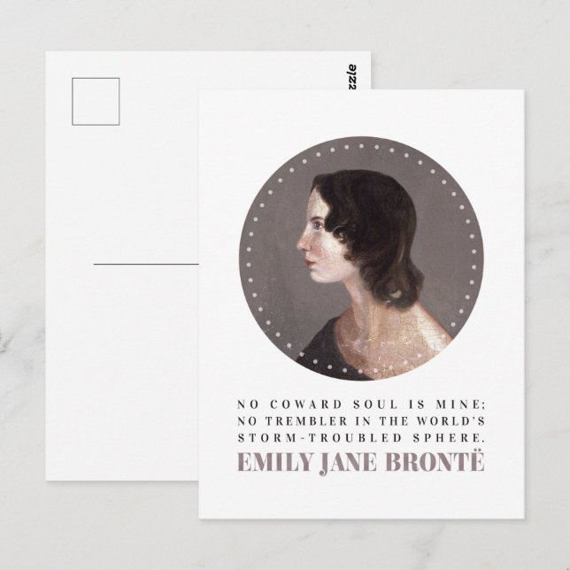 Postal Emily Bronte Retrato y Cita - Sin Alma de Cobarde (Anverso / Reverso)