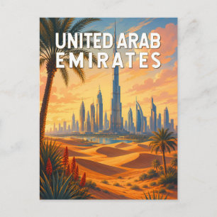 Postal Emiratos Árabes Unidos Ilustración Arte Viaje