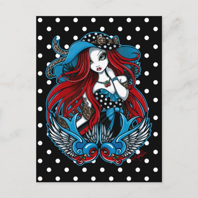Postal Emma Rockabilly Trague Tattoo Angel Postcard (Anverso)