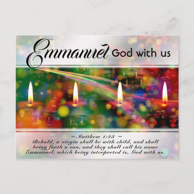 Postal Emmanuel God with Us Matthew 1:23 Navidades Biblia (Anverso)