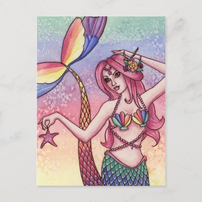 Postal Emmy - Postcard de sirena arcoiris (Anverso)