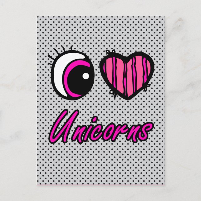 Postal Emo Ojo Heart I Love Unicorns (Anverso)
