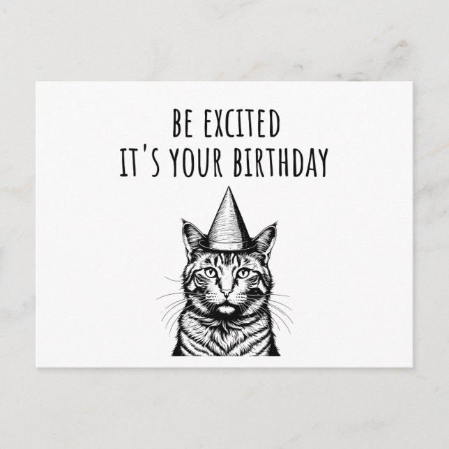 Postal Emocionado es tu gato gracioso de cumpleaños (Anverso)