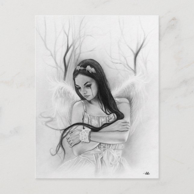 Postal emocional de ángel triste perdido (Anverso)