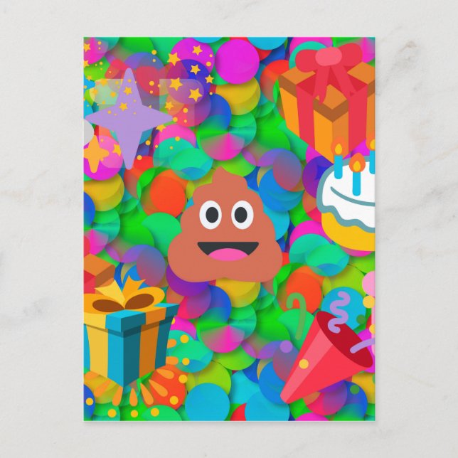Postal emoji de caca de cumpleaños feliz (Anverso)