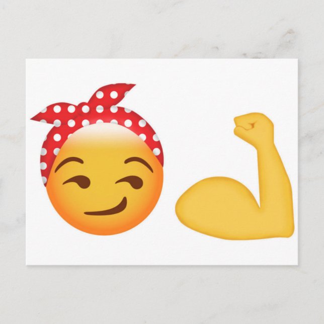 Postal Emoji femenina fuerte (Anverso)