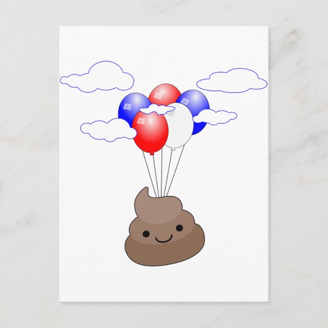 Postal Emoji Poo Volando Con Globos (Anverso)