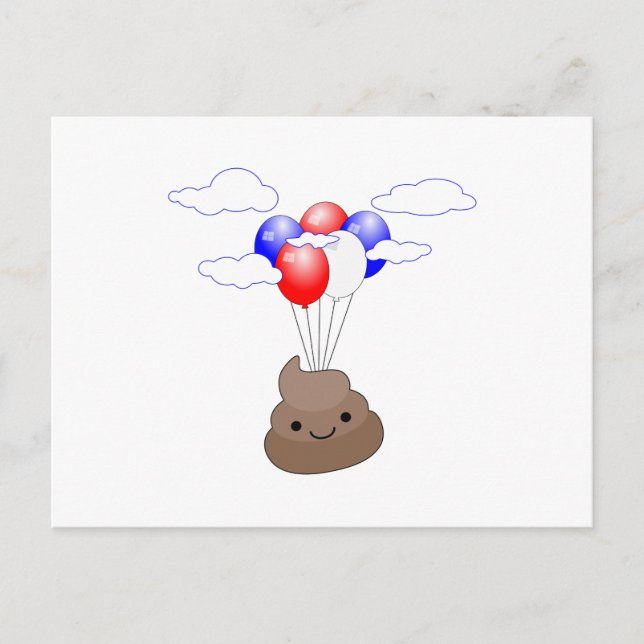 Postal Emoji Poo Volando Con Globos (Anverso)