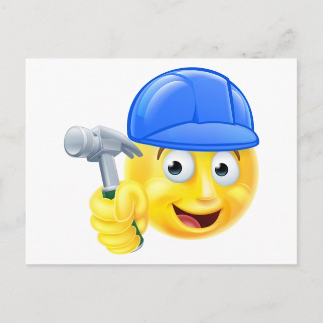 Postal Emoticono de Emoji del constructor de carpinteros  (Anverso)