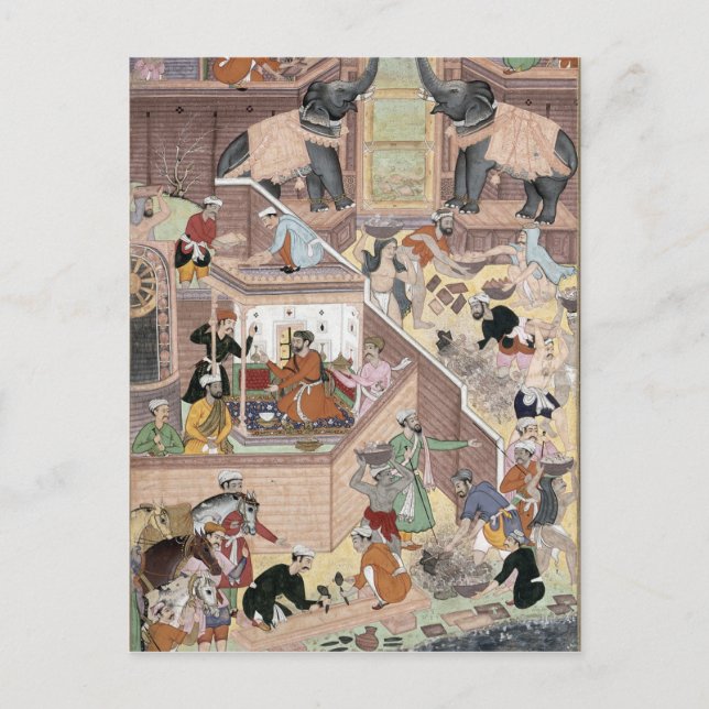 Postal Emperador Akbar (r.1556-1605) inspeccionando el ed (Anverso)