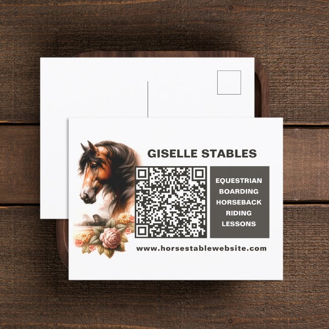 Postal empresa de caballos con código QR (Horse Business Postcard with QR Code (front and back))