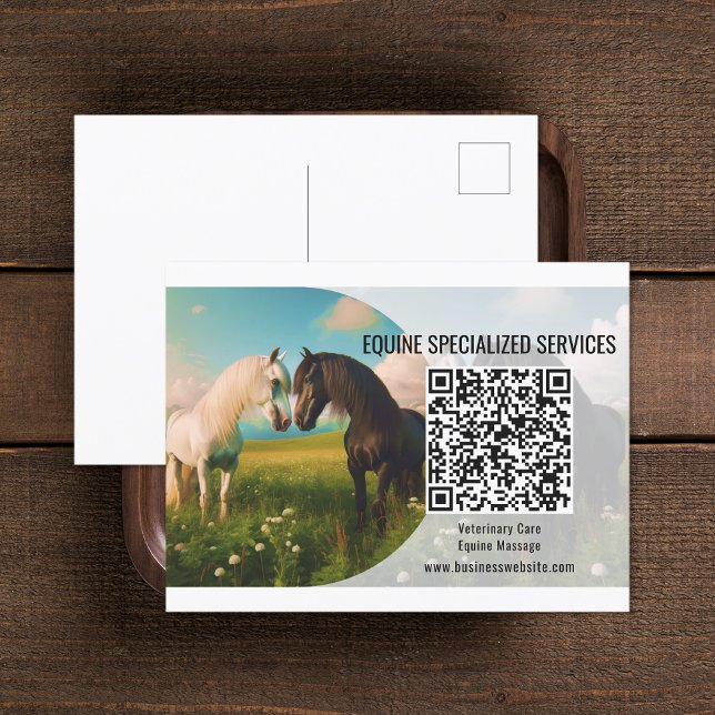 Postal empresa de código QR para caballos (Horse QR Code Business Postcard (front and back))