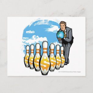 Postal Empresarios abanderando un globo para ganar dinero