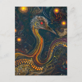 Postal Emu en el estilo de arte de dot aborigen