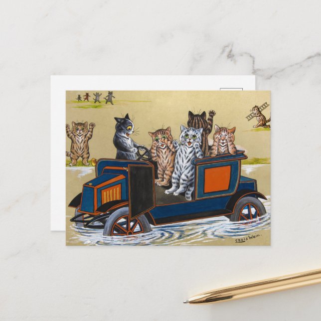 Postal En aguas profundas por Louis Wain (Anverso/Reverso In Situ)