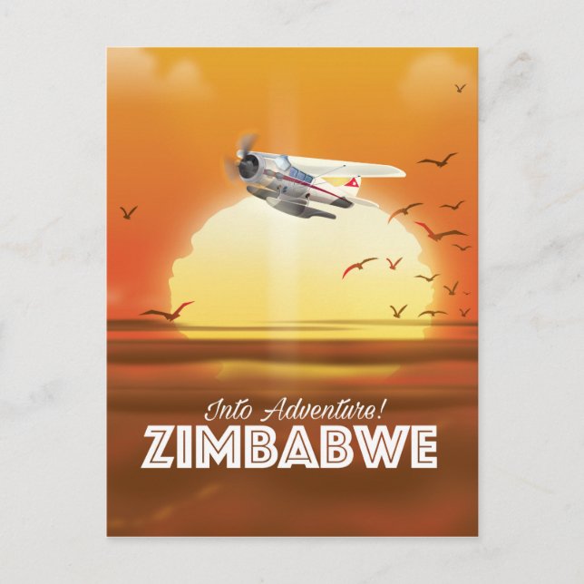 Postal ¡En aventura! Afiche de viaje de Zimbabue (Anverso)