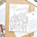 Postal en blanco y negro ilustrada de San Francisc<br><div class="desc">La postal de San Francisco,  en blanco y negro,  es el saludo más artístico "¡Descanse aquí!",  que incluye las casas clásicas de las Damas Pintadas. Dibujado por Annie Montgomery.</div>