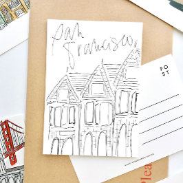 Postal en blanco y negro ilustrada de San Francisc