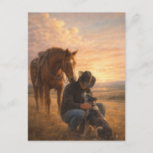 Postal En buena compañía   Perro de caballo vaquero   Tar