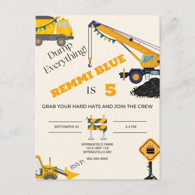 Postal ¡En Construcción! Cumpleaños de un solo lado (Anverso)