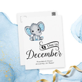 Postal En diciembre, pequeño cacahuete bebé elefante