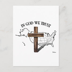 Postal En Dios Confiamos con cruz robusta y esquema de EE