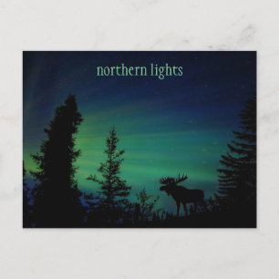 Postal en el cielo de las coloridas luces boreales