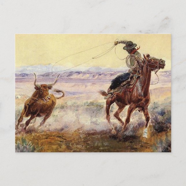 Postal “En el estanque” de Charles M Russell (Anverso)