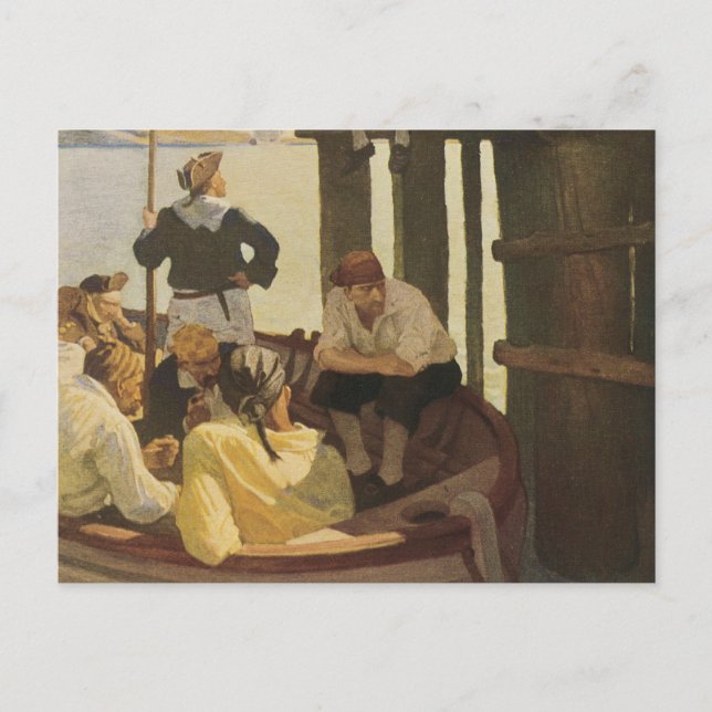 Postal En el ferry de la Reina por NC Wyeth, Piratas de é (Anverso)