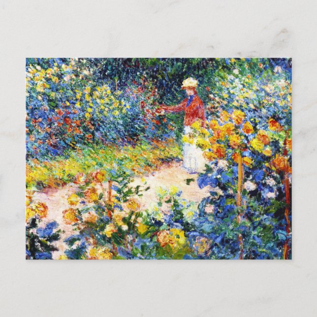 Postal En el jardín de Claude Monet pintando (Anverso)