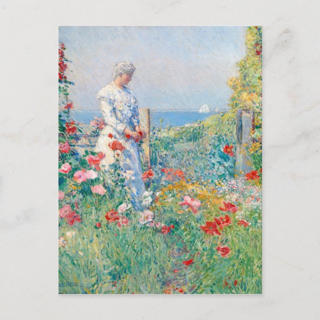 Postal En el jardín de Frederick Childe Hassam (Anverso)