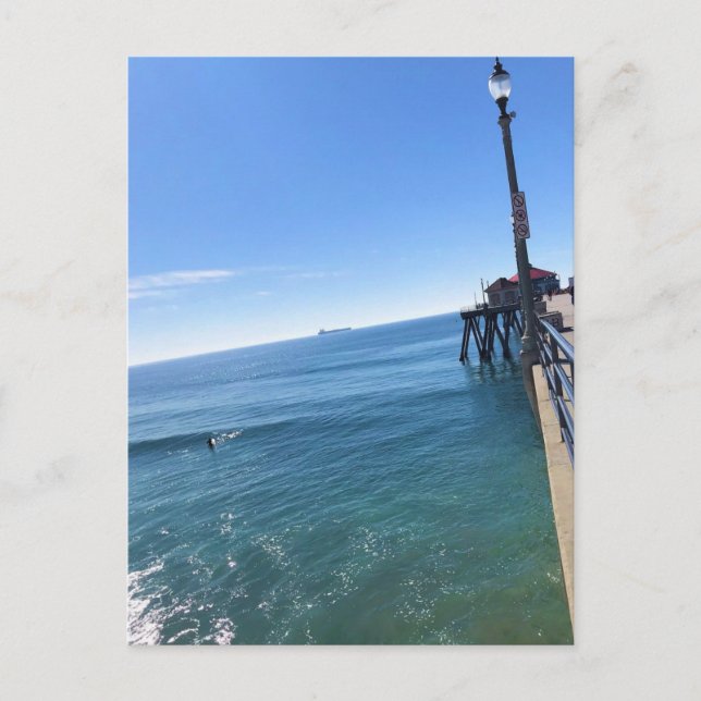 Postal En el muelle, Huntington Beach, California (Anverso)