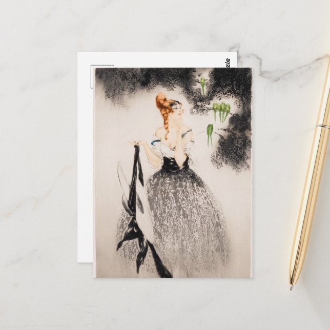 Postal En el nido, 1922 por Louis Icart (Anverso/Reverso In Situ)