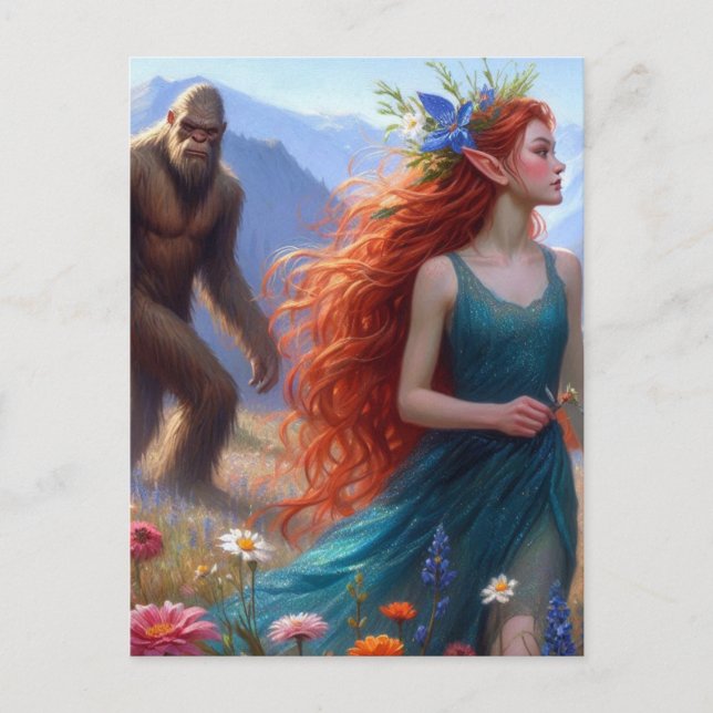 Postal En el prado con Sasquatch (Anverso)