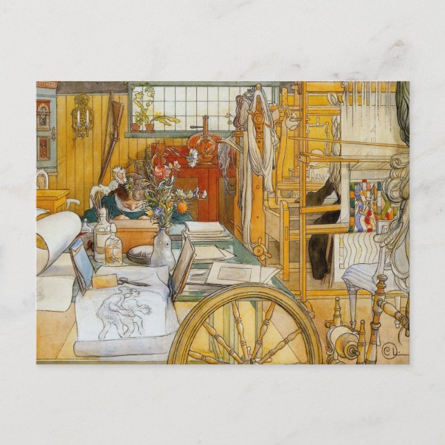 Postal En el taller con mamá (Anverso)