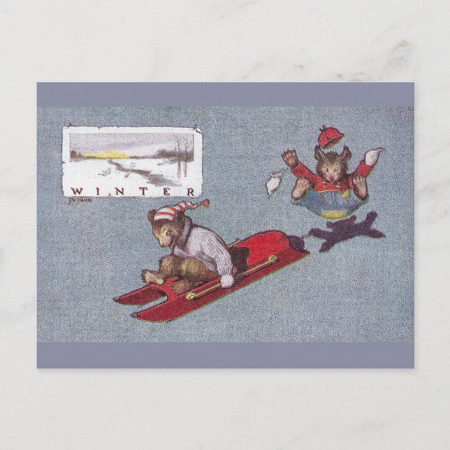 Postal En Invierno, Los Osos De Teddy Se Van A Dormir (Anverso)
