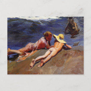 Postal En la arena, Valencia Beach - Joaquín Sorolla