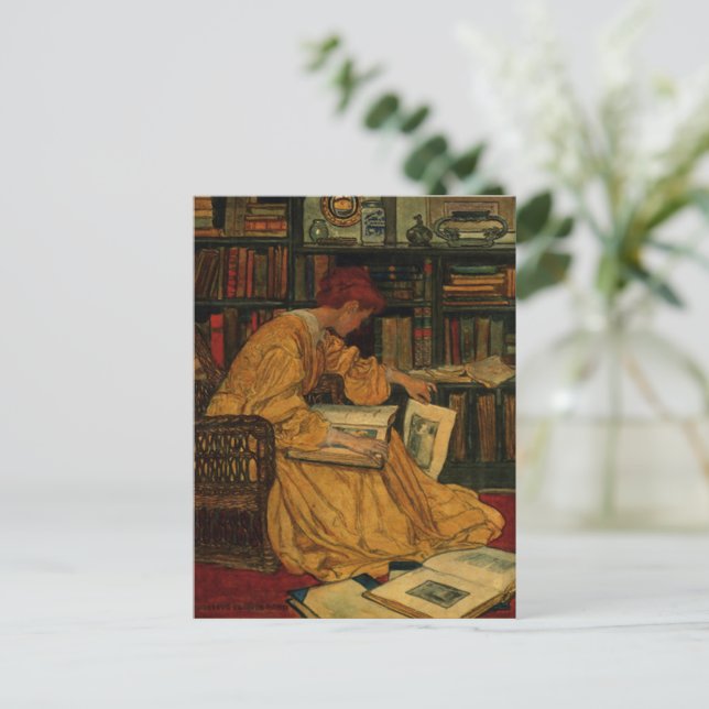 Postal En la biblioteca (Anverso de pie)