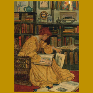 Postal En la biblioteca