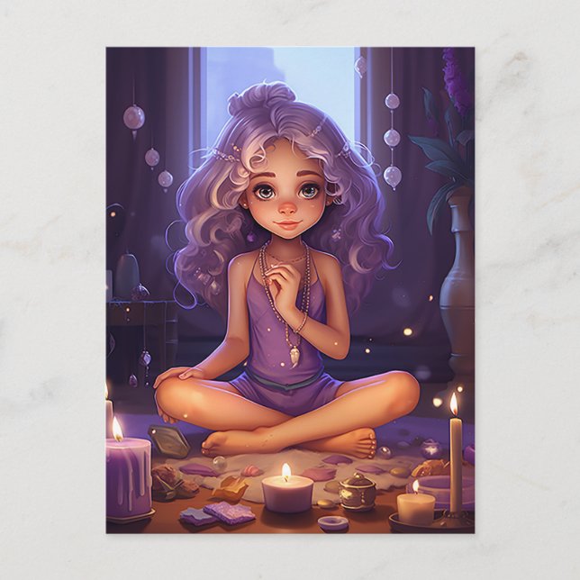 Postal En la Bonito de la Paz Meditando al Chica de Yoga  (Anverso)